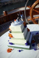 Dragging pulling wedding cake topper FunWeddingThings.com