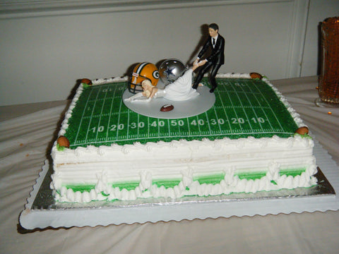 Football cake topper FunWeddingThings.com NFL sports groom's cake tops reception bride groom fun