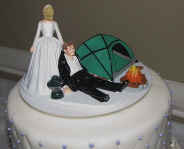 Camping wedding cake topper FunWeddingThings.com outdoors camper groom's cake top reception