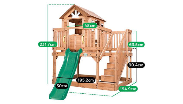 BYD Scenic Heights Wooden Cubby House with 1.8m slide - Lifespan Kids - Happy Active Kids Australia