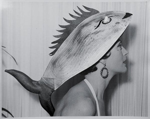 Fish inspired oversized women's hat designed by Bill Cunningham during young age.