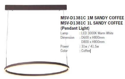 MSV-D1381C 1M SANDY COFFEE MSV-D1381C 1L SANDY COFFEE (Pendant Light)- Delight Singapore