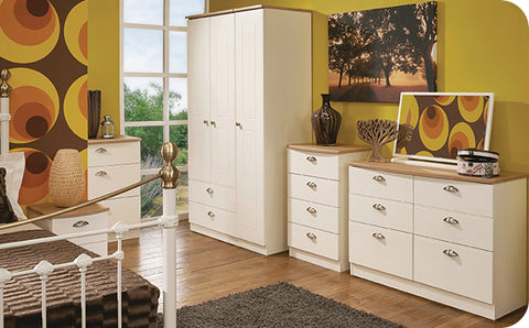 Oak topped white bedroom furniture
