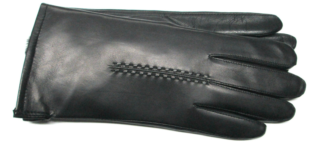 women's black leather fur lined gloves