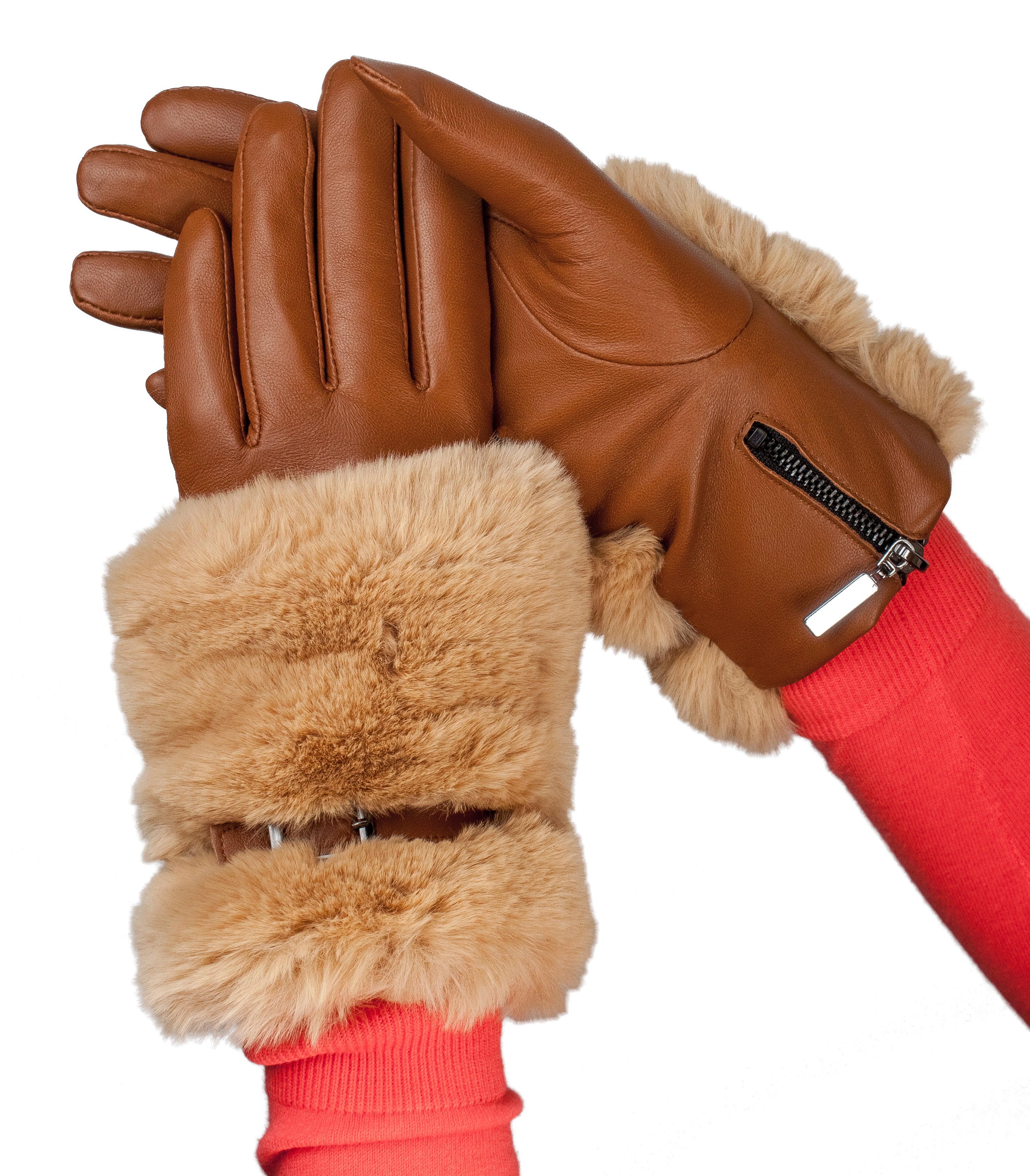 Leather gloves with fur cuff