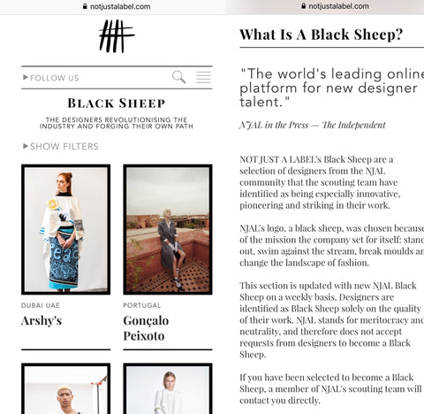 ARSHYS brand chosen as the Black Sheep on NJAL - World's leading online platform for emerging designers