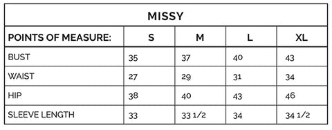 Missy Size Chart