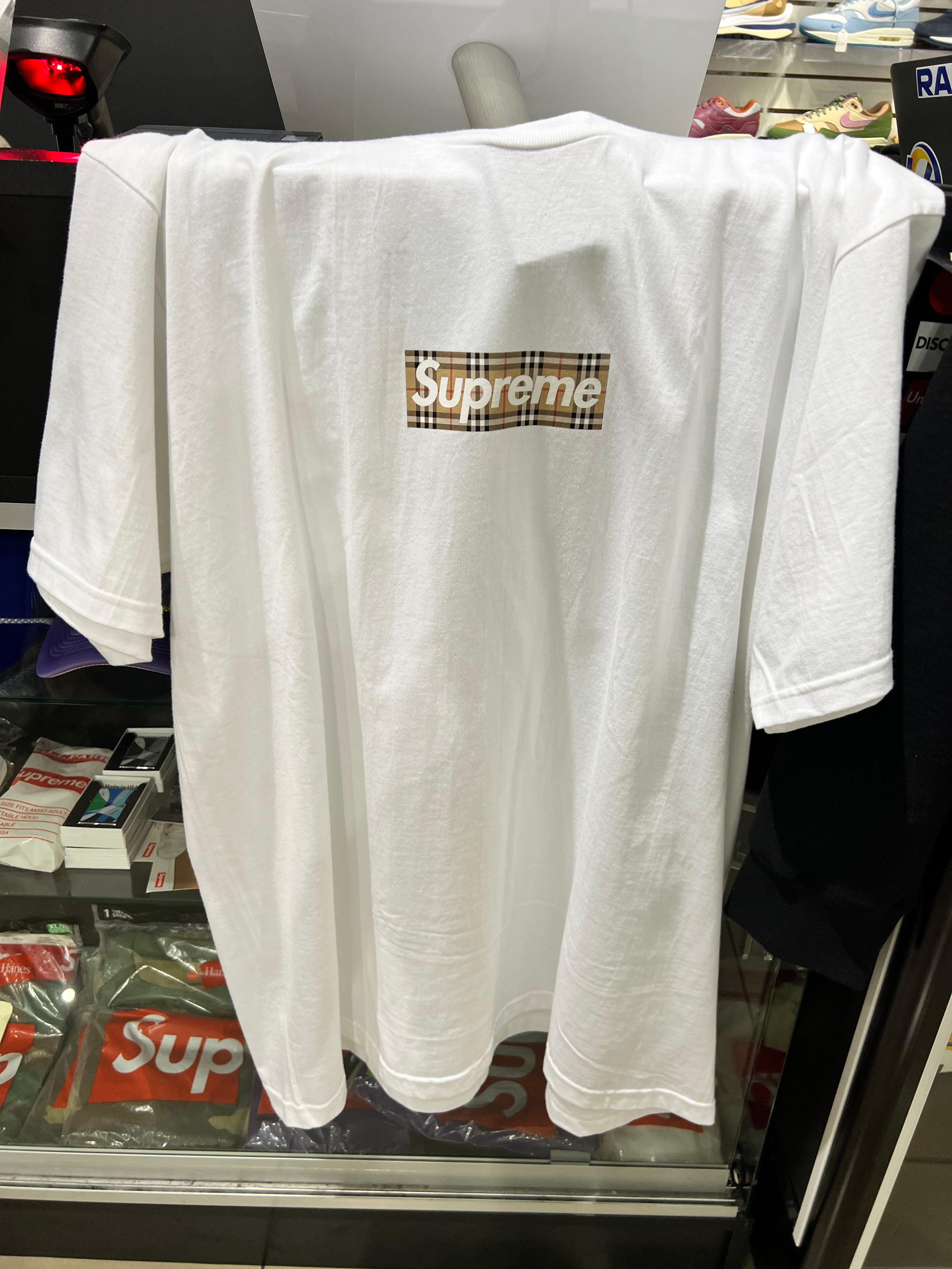 Supreme Burberry Box Logo Tee White – Hidden Sole