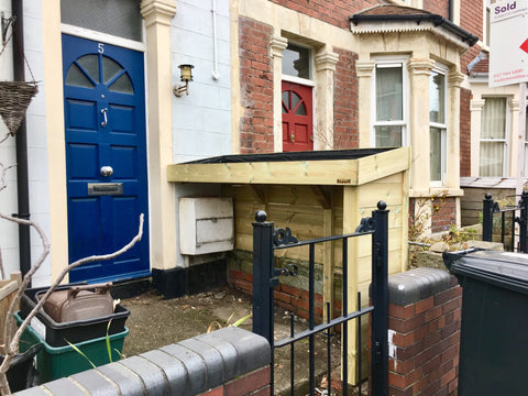 Bespoke bike shelter, soon to house a wildflower roof