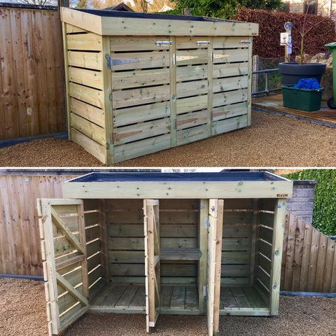 Bespoke wheelie bin and recycling storage tidy unit with growing green roof