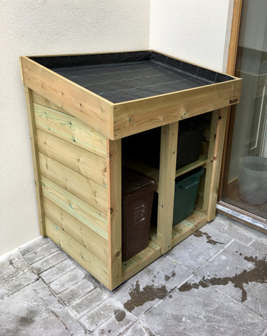 Custom made recycling storage unit in a Bristol courtyard garden