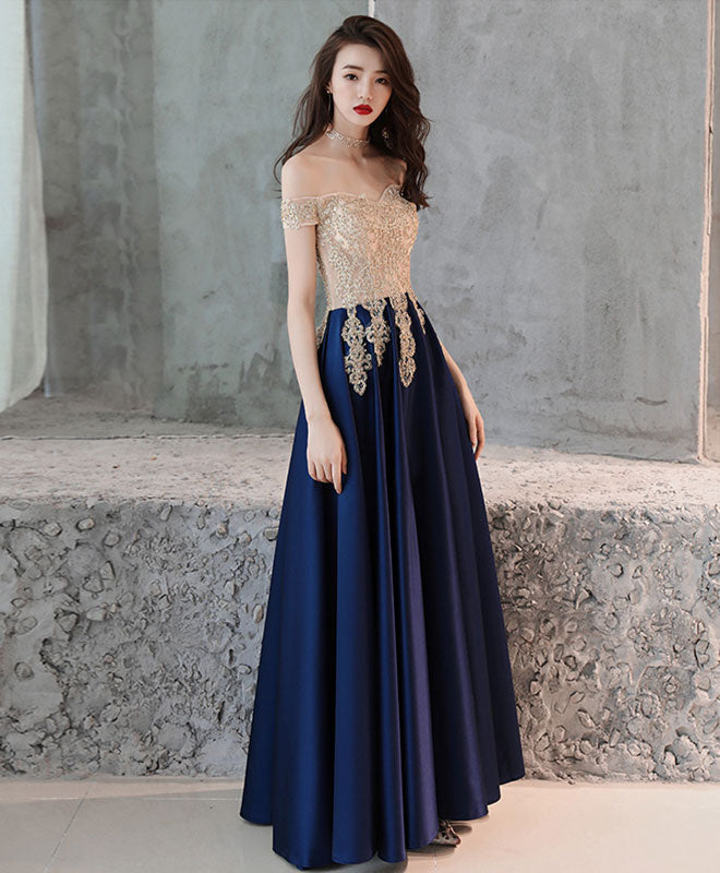 satin dark blue dress