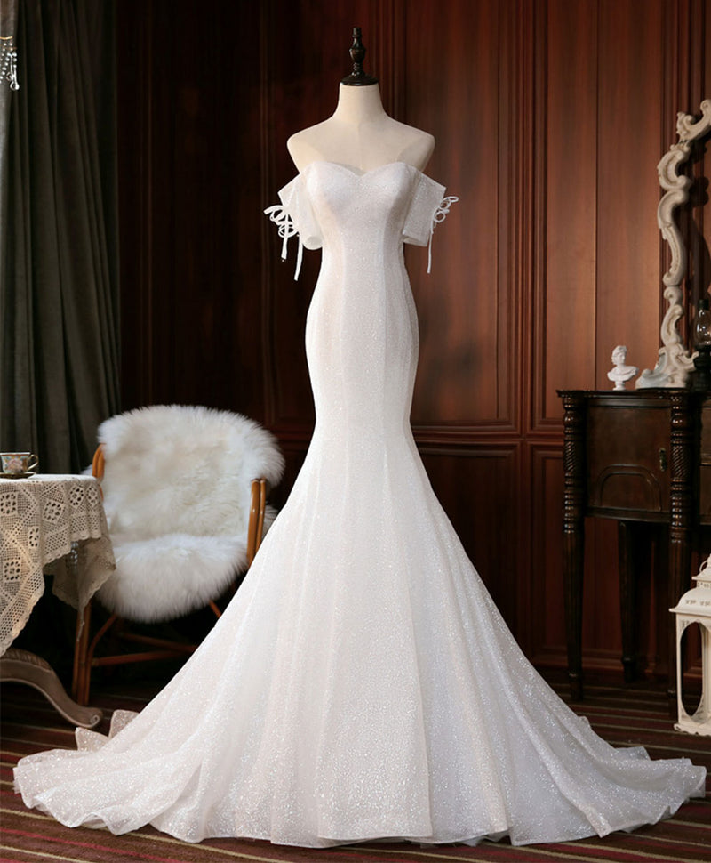 white sequin mermaid wedding dress