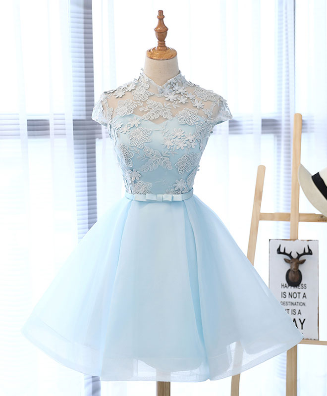 baby blue short formal dress