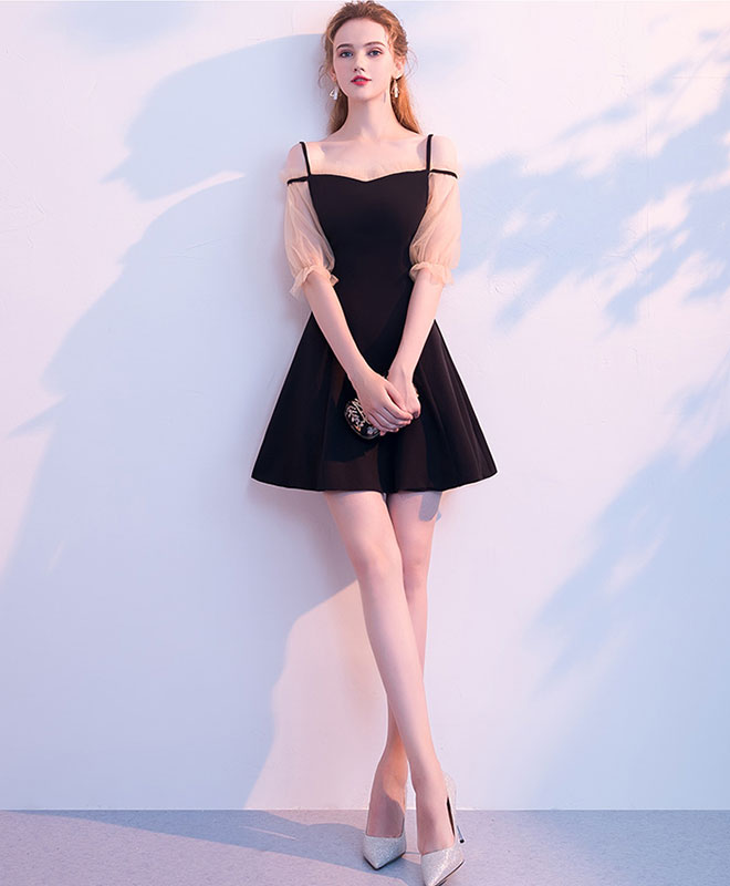 Simple black short prom dress, black homecoming dress