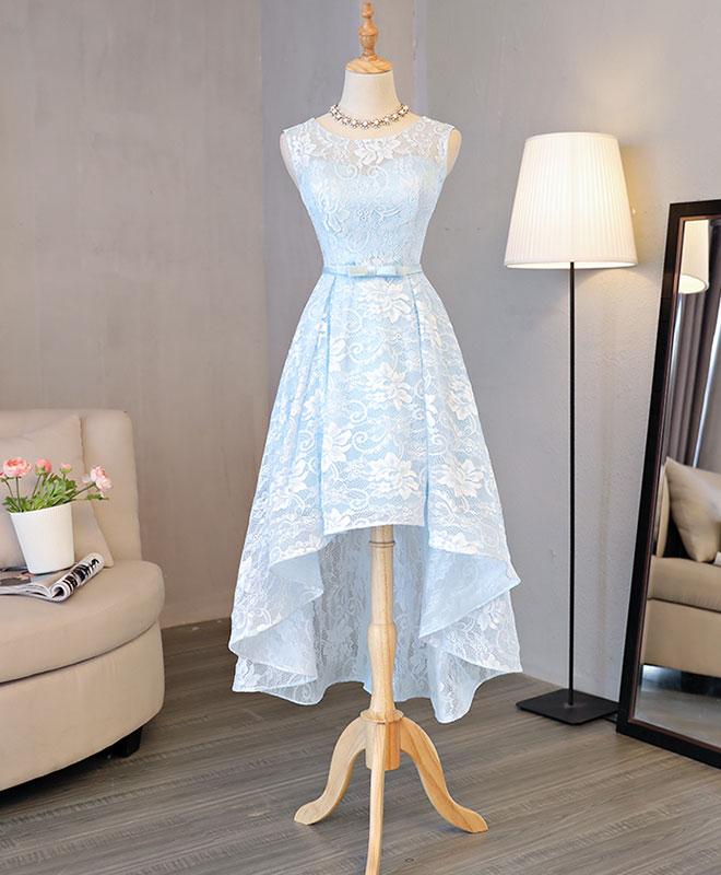 light blue high low prom dress