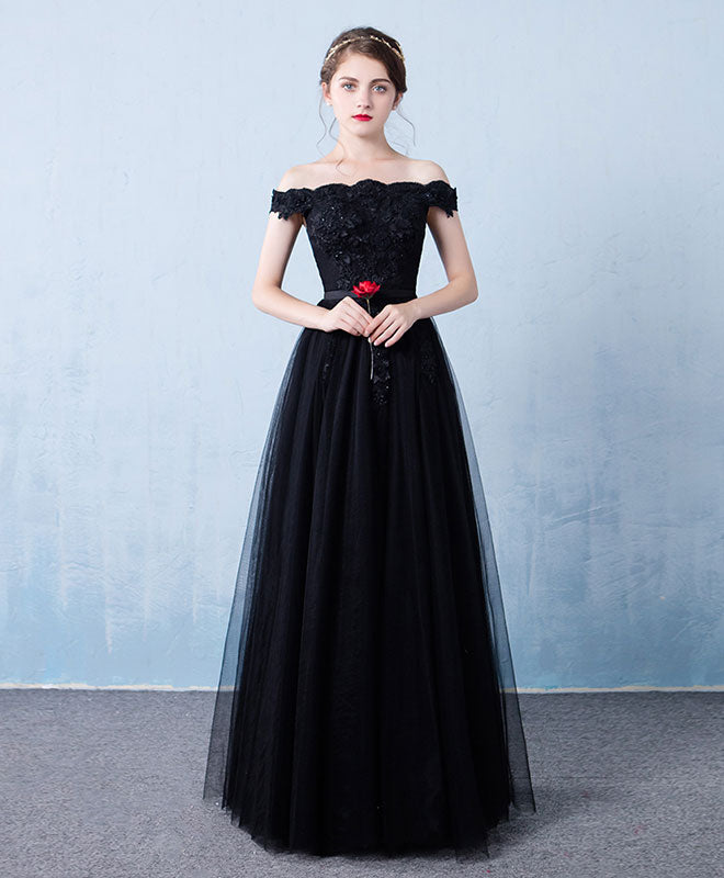 black off the shoulder tulle dress