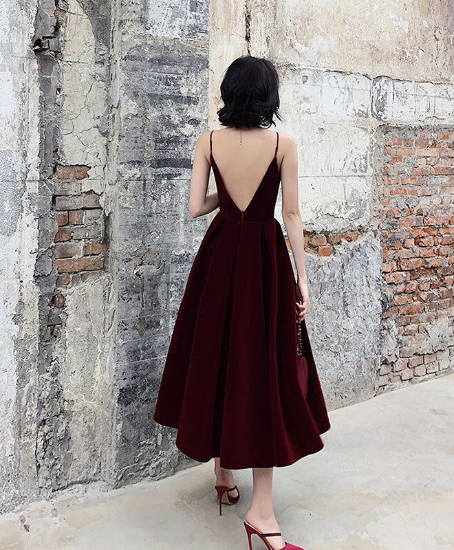 burgundy tea length formal dress