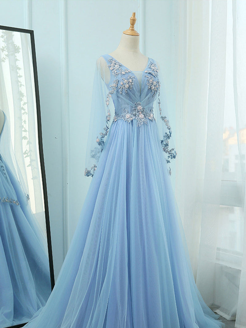 blue modest prom dresses