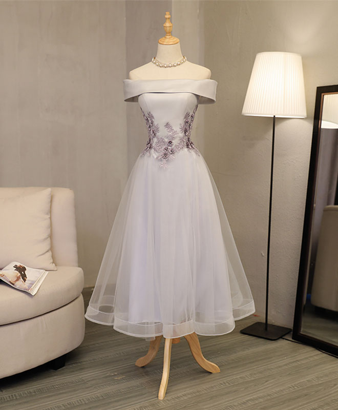 white off the shoulder tea length dress