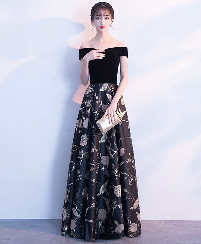 black floral evening dress