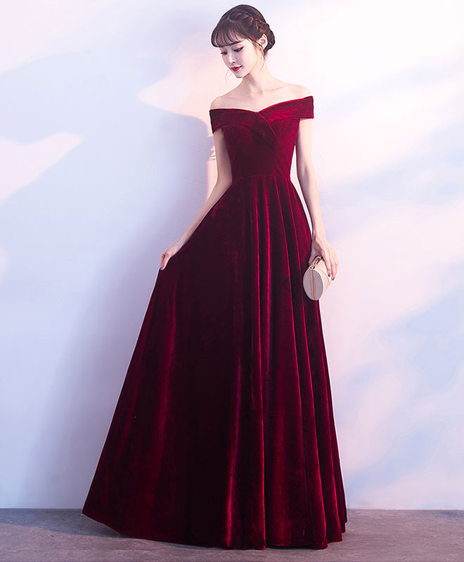 maroon velvet prom dress