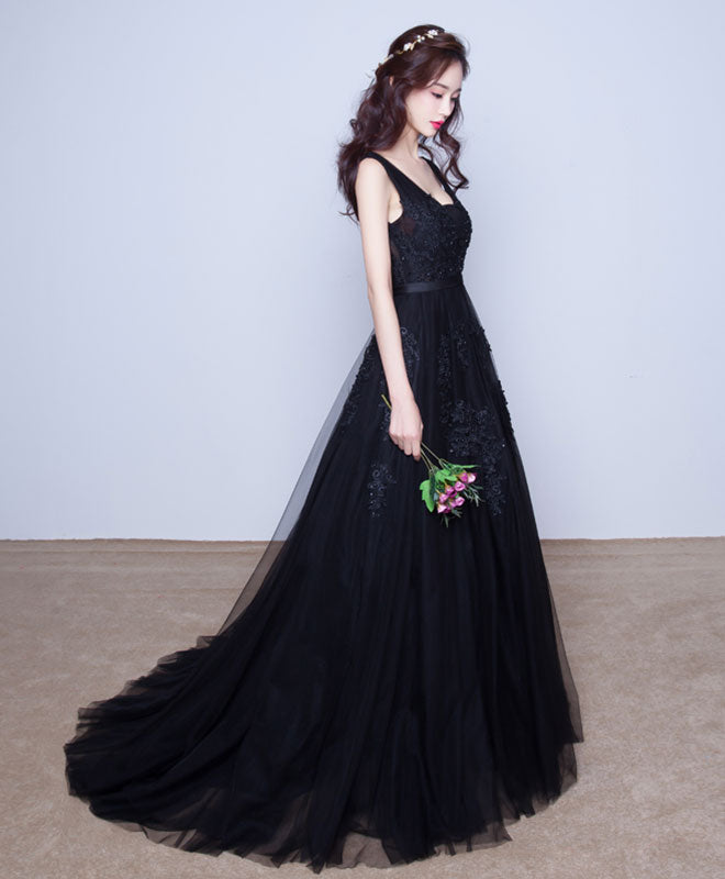 Black V Neck Tulle Lace Prom Dress, Lace Evening Dress – shopluu