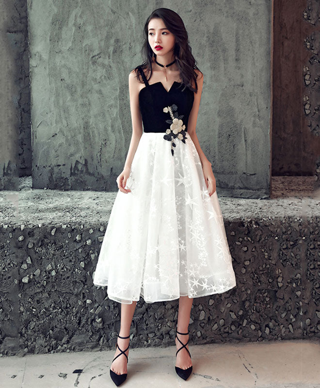 black and white short prom dress