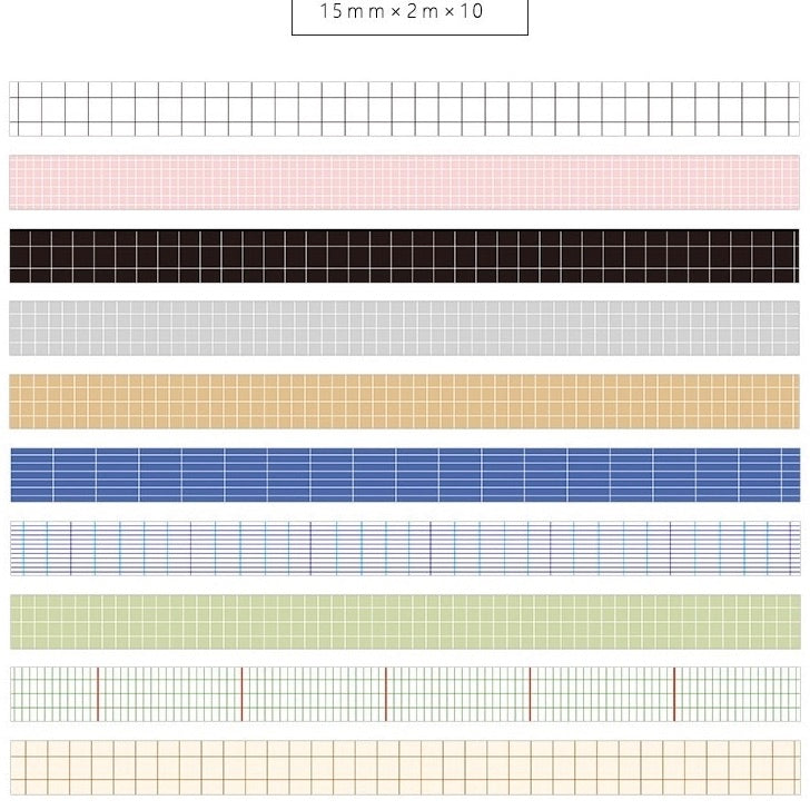 10 Piece Savory Pastel Grid Washi Tape Set