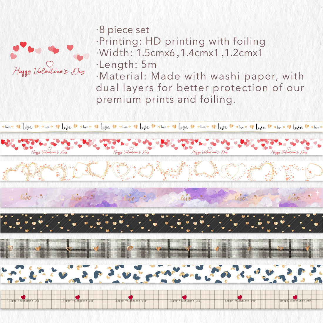 Legami-Set Of 5 Paper Sticky Tapes - Tape By Tape - Heart –