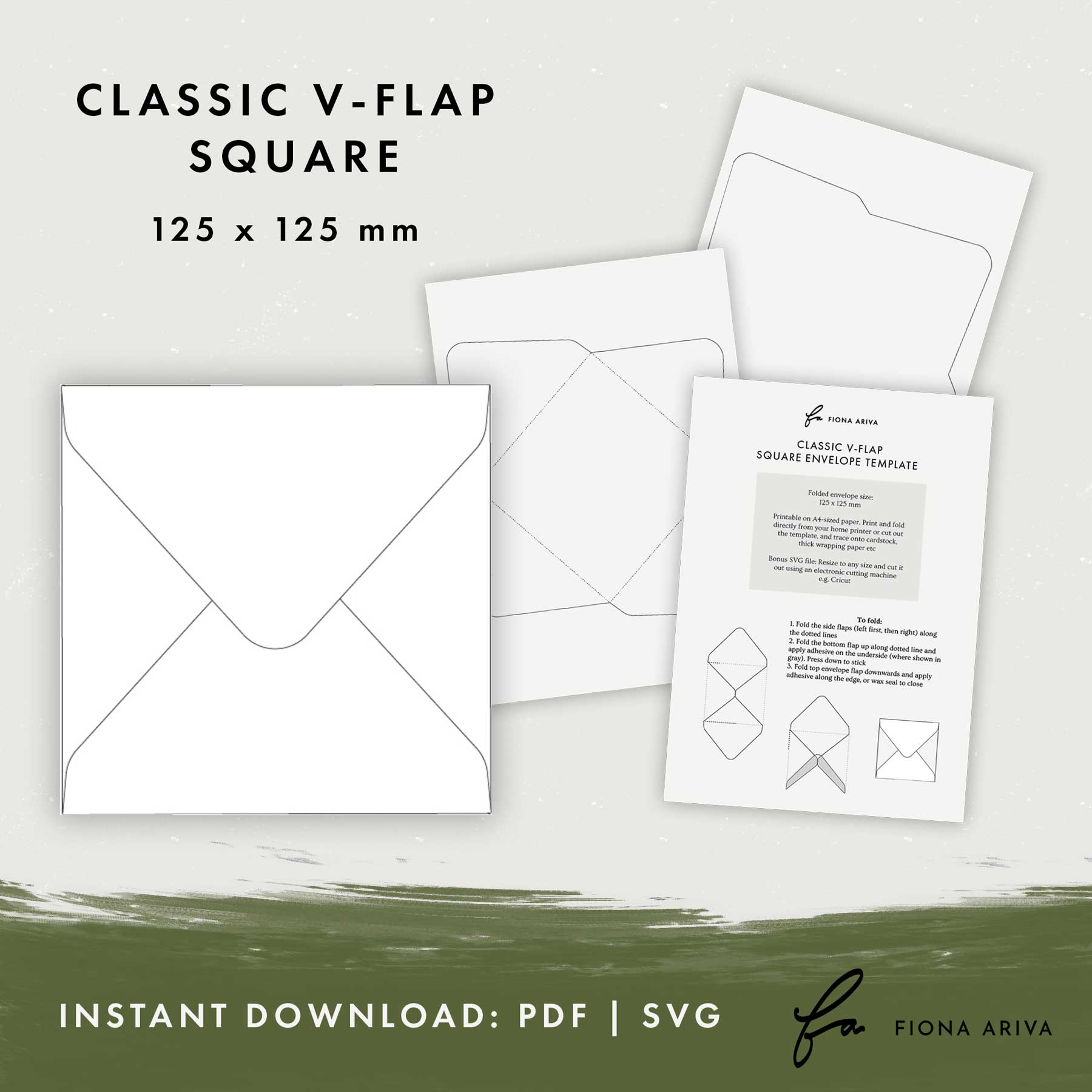 Classic VFlap Square Downloadable Envelope Template 125 x125mm Fiona
