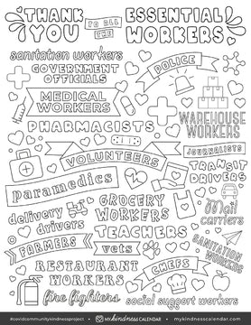 Thank you Essential Workers Colouring Sheet - My Kindness Calendar
