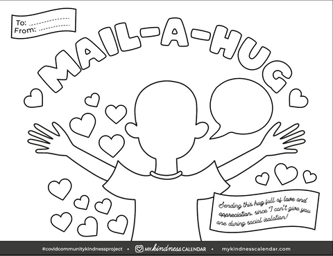 Mail-a-Hug Colouring Sheet Template for Kids - My Kindness Calendar activity for kids