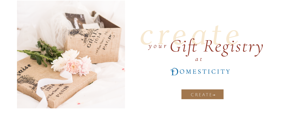 Create your online bridal registry for your upcoming wedding with Domesticity. 