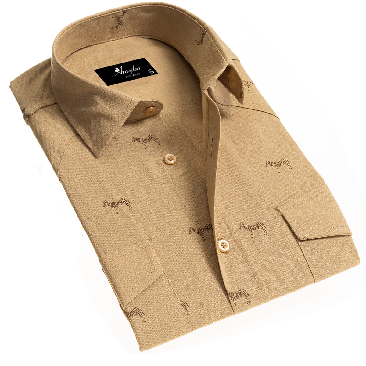 Solid Tan Safari Mens Slim Fit Designer Dress Shirt - tailored ...