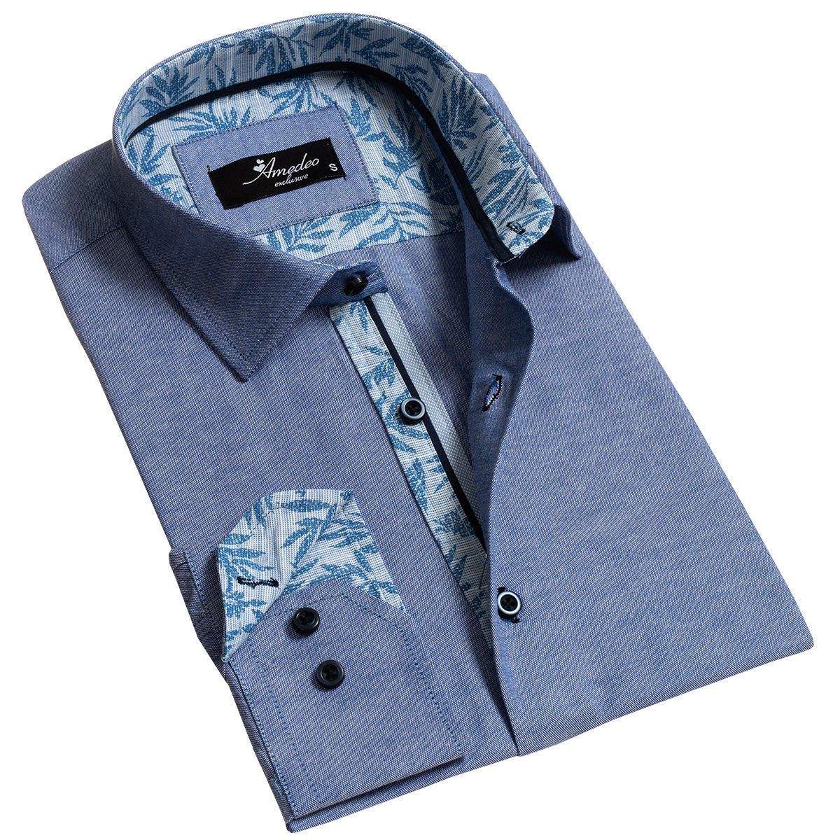 Blue Mens Slim Fit Designer Dress Shirt - Tailored Cotton Shirts ...