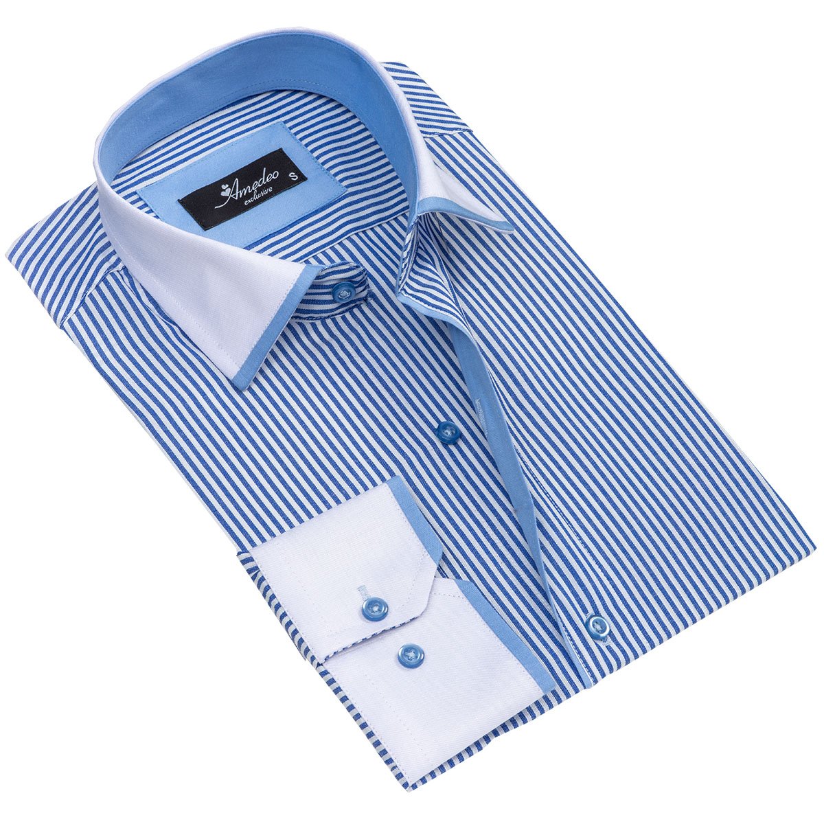 lijn Madeliefje In de genade van White & Blue Lines Mens Slim Fit Designer Dress Shirt - tailored – Amedeo  Exclusive