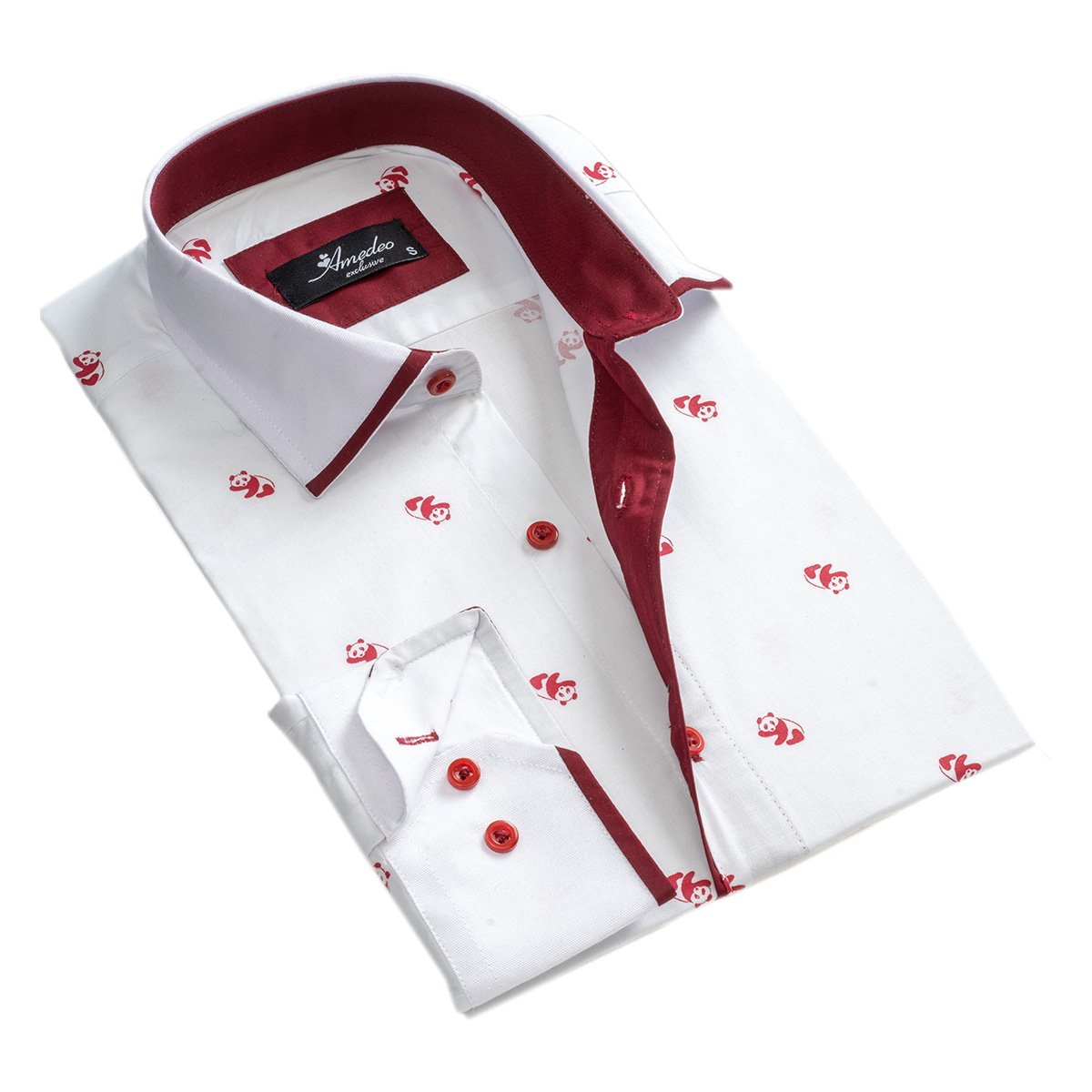 R ventilatie Geplooid White Burgundy Panda's Men's Slim Fit tailored Designer Dress Shirt –  Amedeo Exclusive