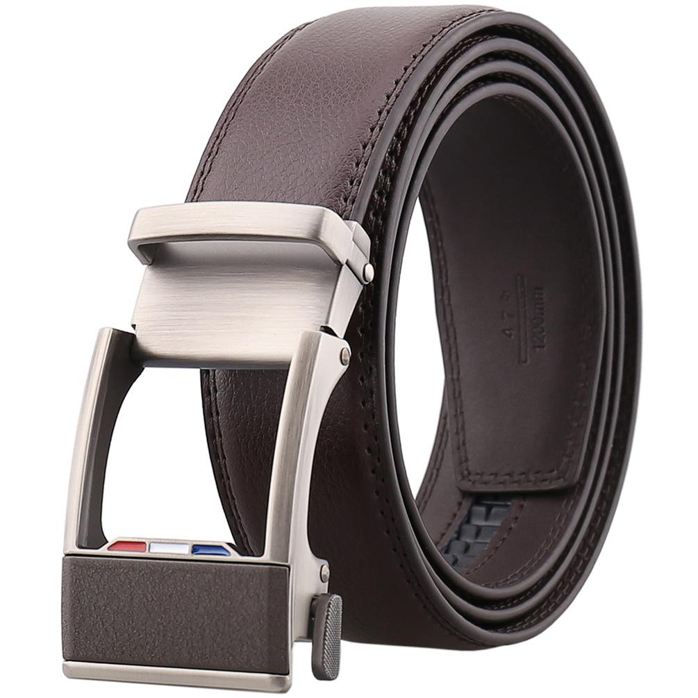 New Fashion Genuine Leather Mens Automatic Click Buckle Waist Comfort Strap Belt 
