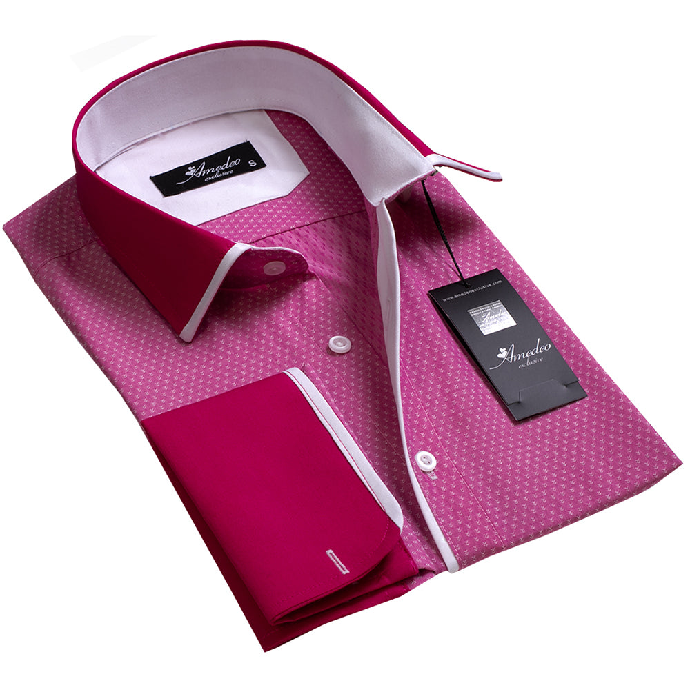 Red Dark Red Slim Fit French Cuff Shirts with Amedeo Exclusive