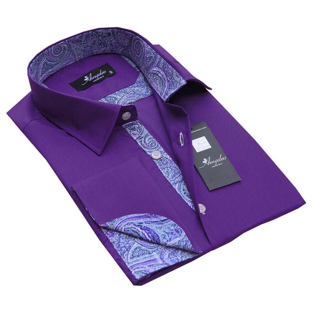 Het pad Verbieden Verdachte Dark Purple Mens Slim Fit French Cuff Dress Shirts with Cufflink Holes –  Amedeo Exclusive