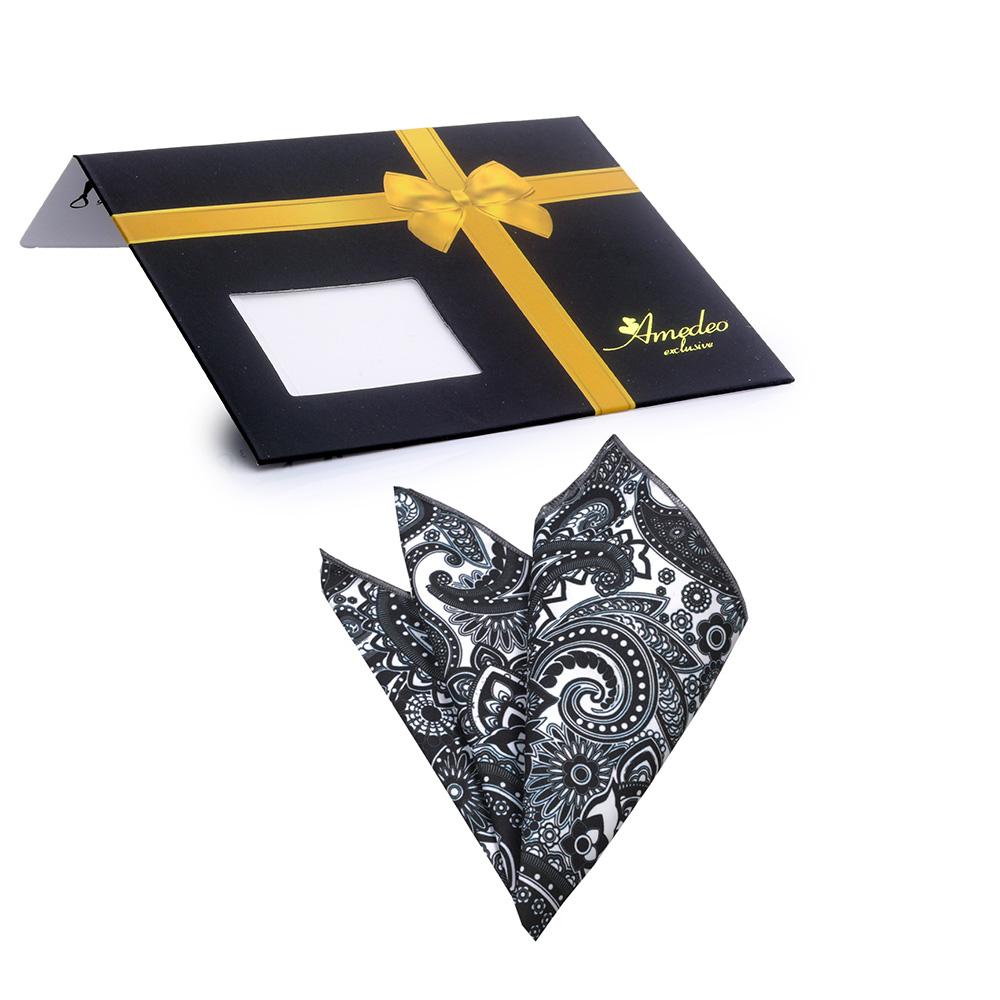 Silk mens top pocket handkerchief  Paisley design in shades of grey   NEW 
