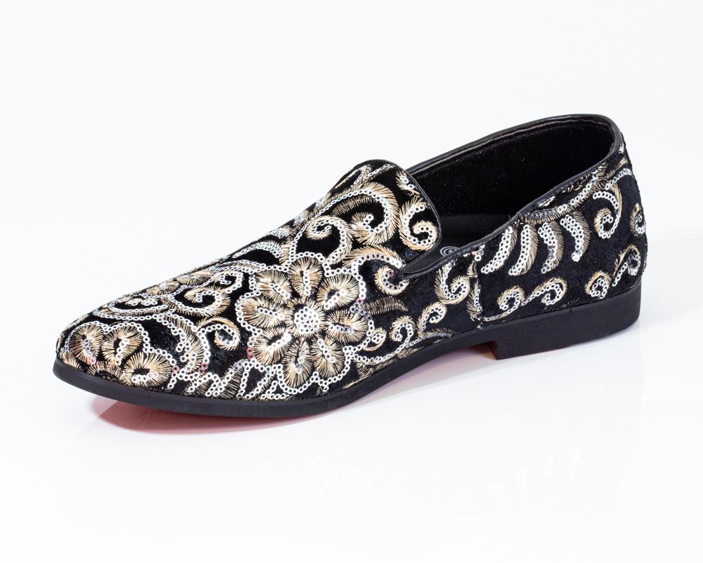 Black And Golden Floral Loafers men designer slip on – Exclusive