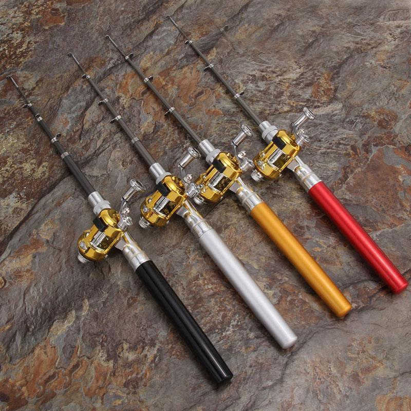 Mini Telescopic Portable Pocket Fish Pen Alloy Fishing Rod Pole Reel Xmas Gift 