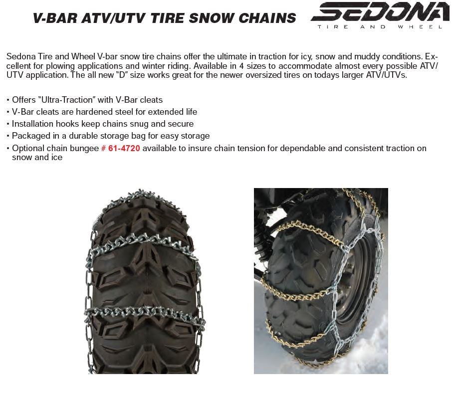 Sedona Pair V-Bar Snow Tire Chains ATV 24x11-10 25x10-10 24x10-11 24x9-11