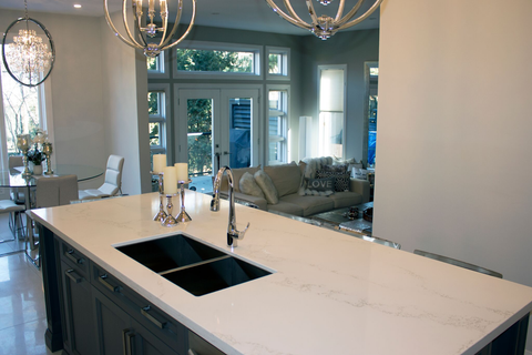 traditional kitchen white quartz countertop