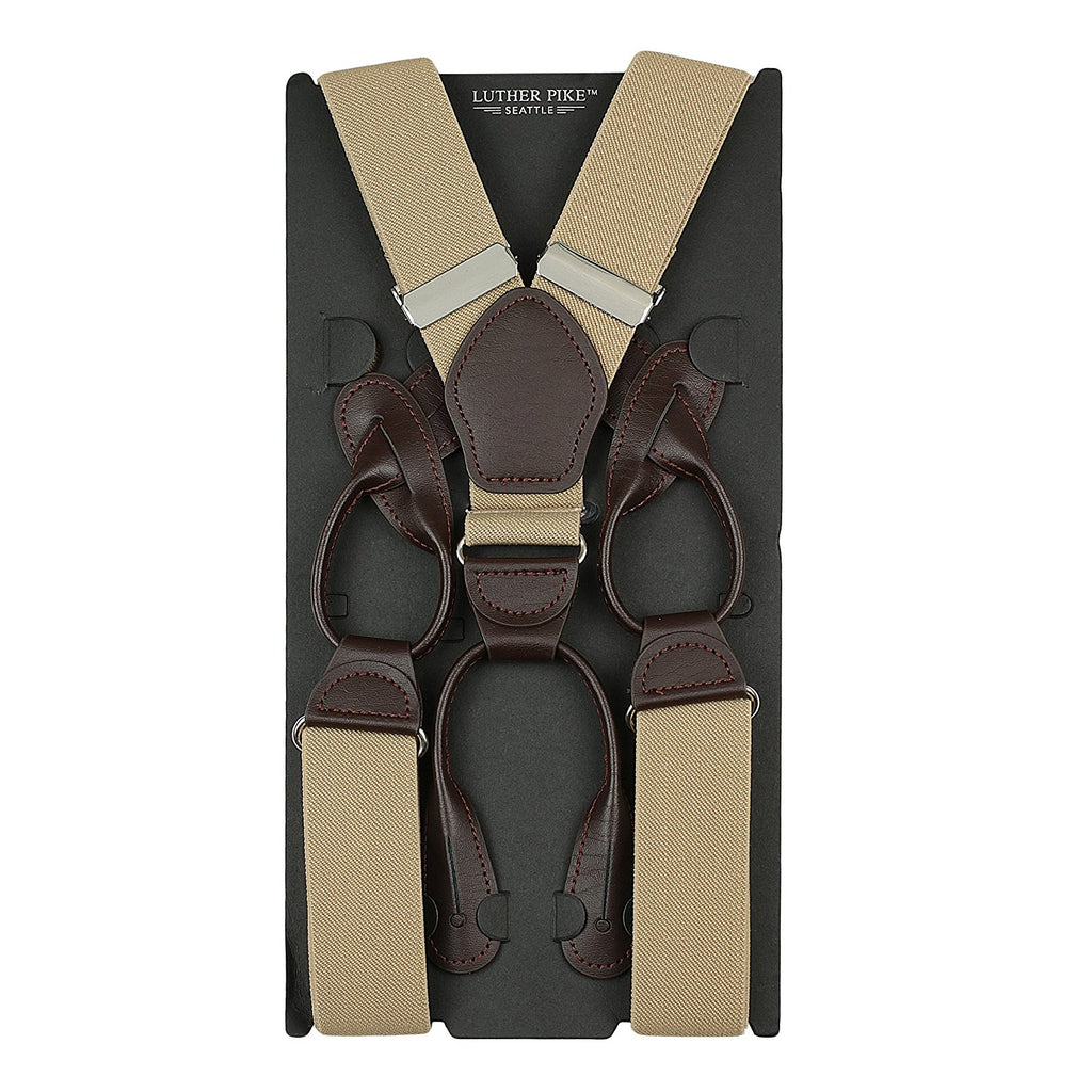 Tuxedo Suspenders for Men: Button Pant Braces - Y Back Design - (Khaki â Galleria Brands