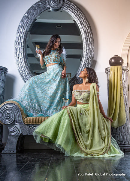 Lesbian wedding attire ideas - pastel colored lehengas