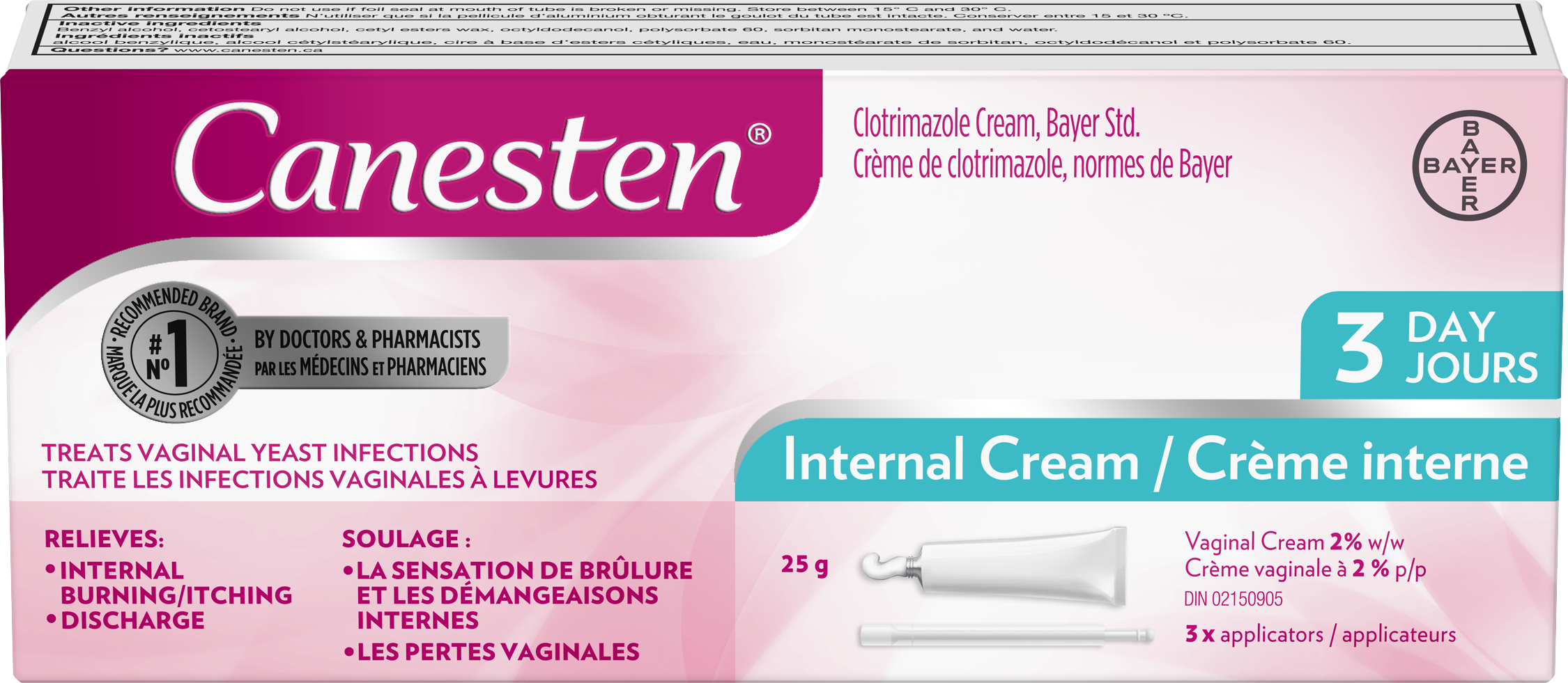 Crème Interne 3 Jours Canesten Contre Les Infections Vaginales à Levure Epipresto 9580