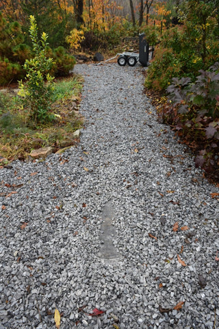 Landscape fabric and rocks covering a path in the wilderness